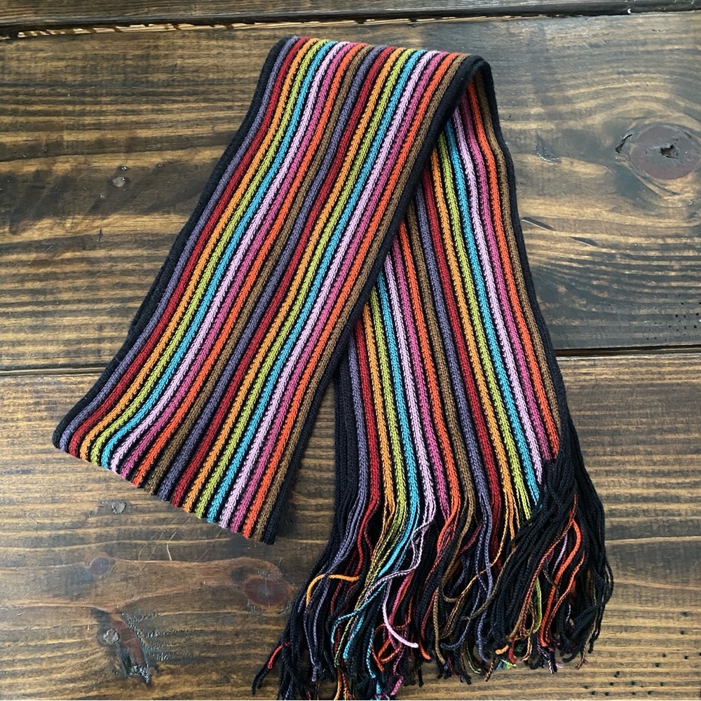 Knit rainbow colorful knit scarf - Picture 7 of 13